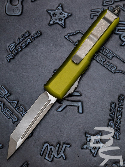 MICROTECH UTX-85 OTF AUTOMATIC KNIFE 3.1" TANTO SERRATED Apocalyptic Green 233-12 APOD