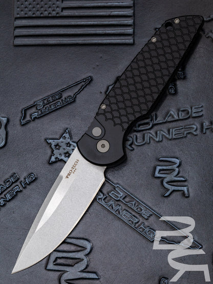 PROTECH TR-3 X1 TACTICAL RESPONSE AUTOMATIC KNIFE BLACK FISH SCALE 3.5" STONEWASH TR-3X1