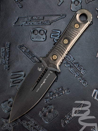 Microtech/Borka Blades 201-1DLCCFS Signature Series SBD Fixed Blade Knife 4.375" Black DLC Double Edge Dagger Blade, Milled Carbon Fiber Handles, Kydex Sheath