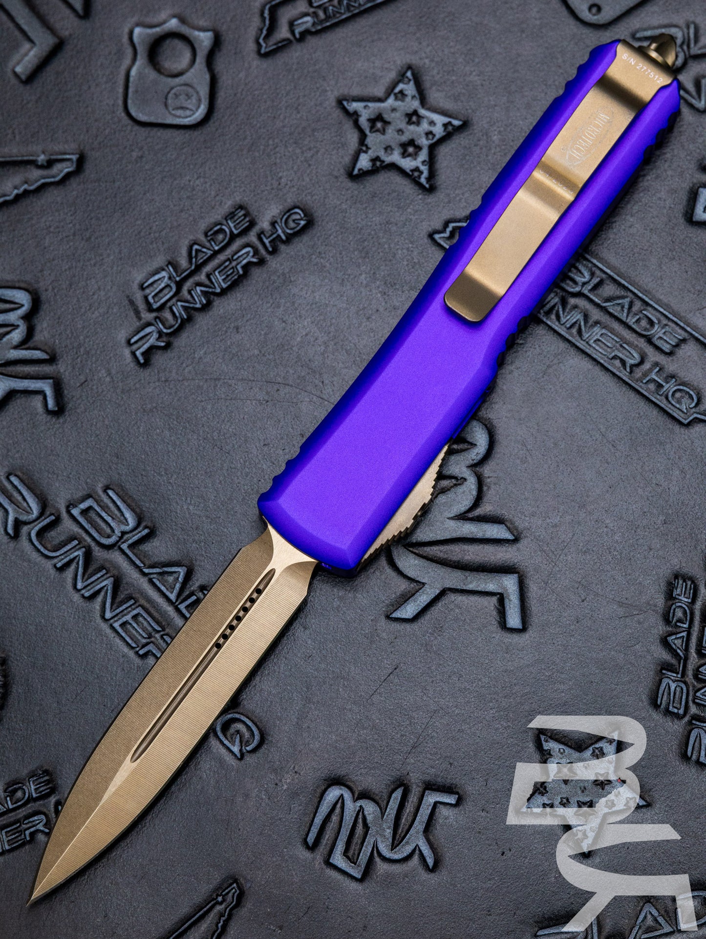 Microtech 122-13PU Ultratech AUTO OTF Knife 3.46" Bronze Double Edge Dagger Blade, Purple Aluminum Handles