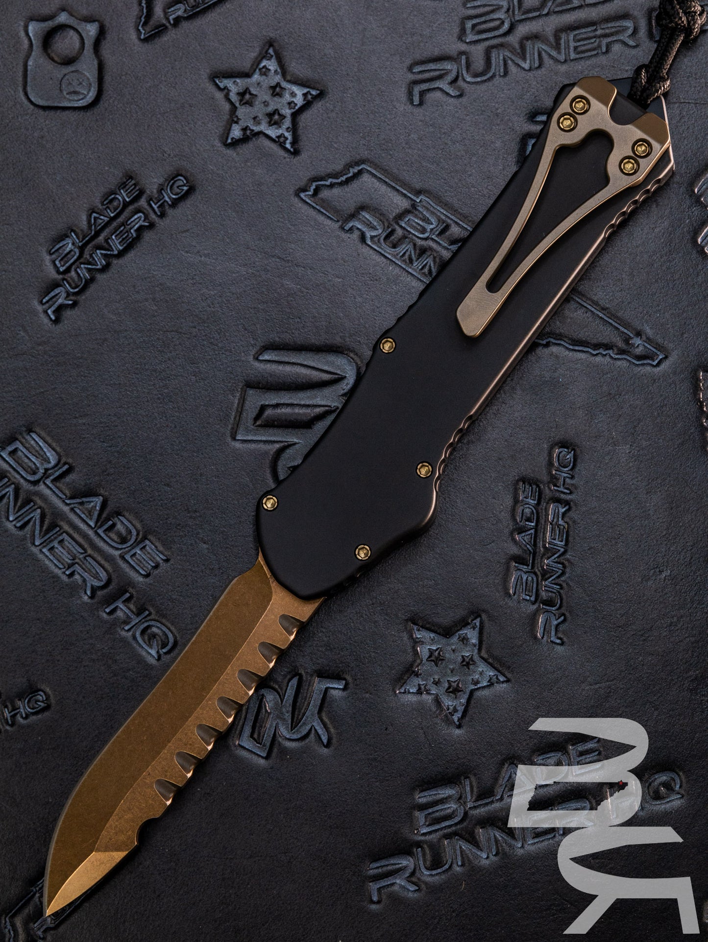 HERETIC KNIVES HYDRA OTF AUTOMATIC KNIFE BLACK 3.6" RECURVE BRONZE H008-7A