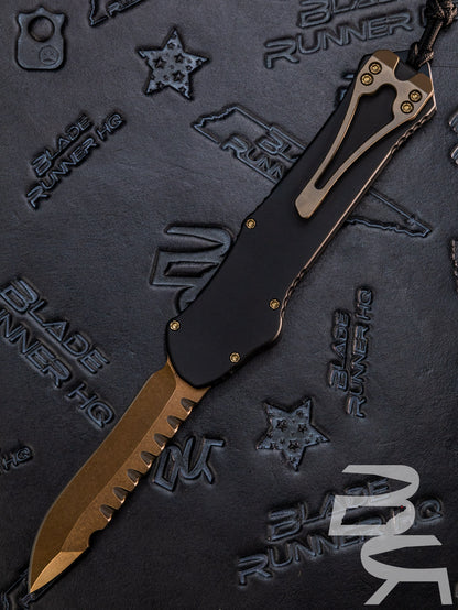 HERETIC KNIVES HYDRA OTF AUTOMATIC KNIFE BLACK 3.6" RECURVE BRONZE H008-7A