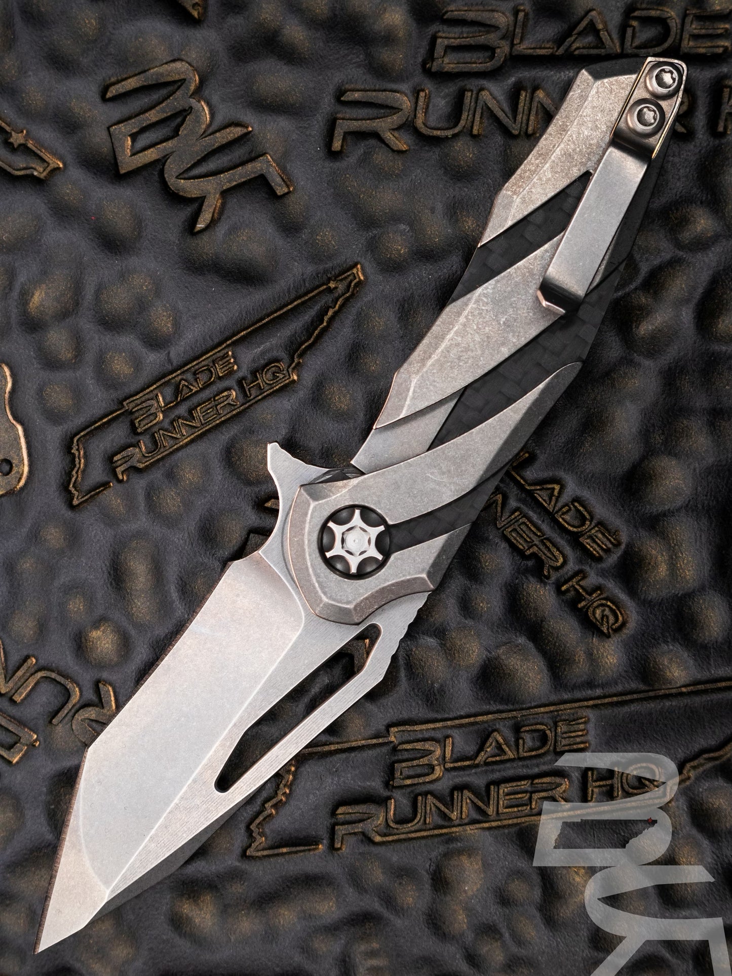 Heretic Knives Dew Hara Tenshi Liner Lock Knife Battleworn Ti/CF (2.5" SW) Prototype SN:013 Signed