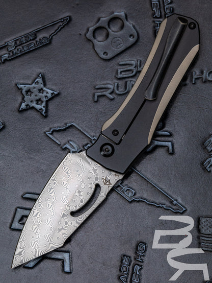Kansept Knives Loki Black Titanium Frame Lock Knife (2.99" Damascus)
