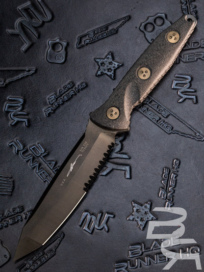 Microtech 114-2DLCCFS Signature Series Socom Alpha Fixed Blade Knife 5.45" Black DLC Tanto Combo Blade, Carbon Fiber Handles, Kydex Sheath
