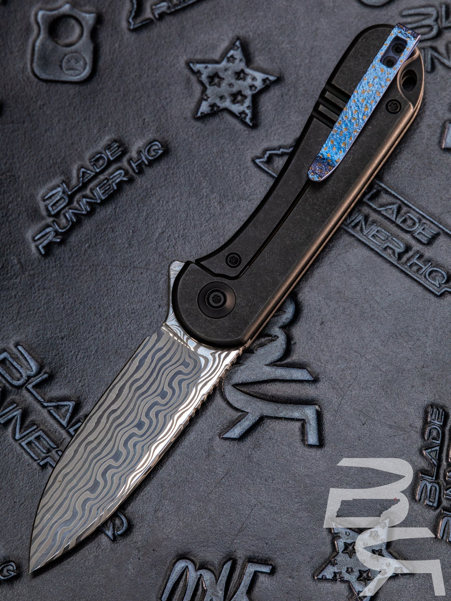 WE Knife Co. Elementum Frame Lock Black Titanium (3" Damascus)