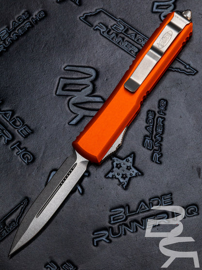 Microtech 122-10OR Ultratech AUTO OTF Knife 3.46" Stonewashed Double Edge Dagger Blade, Orange Aluminum Handles
