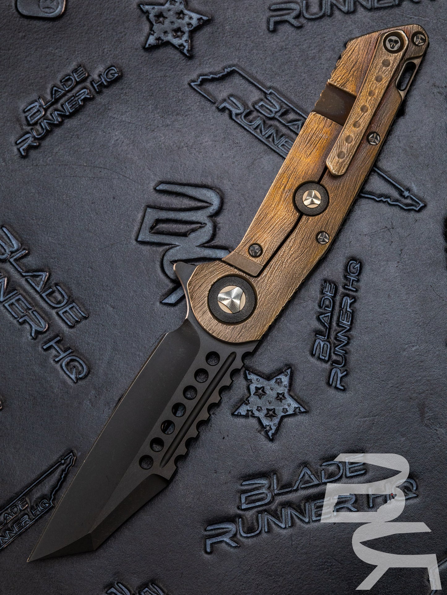 Pre Owned Marfione Custom Knives Warhound DLC Two Tone Apocalyptic w/ Bronze Bark Titanium & DLC Hardware