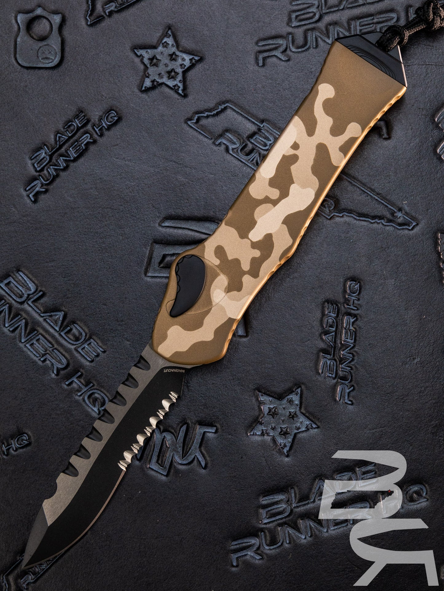 HERETIC KNIVES HYDRA OTF AUTOMATIC KNIFE TAN CAMO 3.6" RECURVE TWO-TONE SERRATED H008-10B-TCAMO
