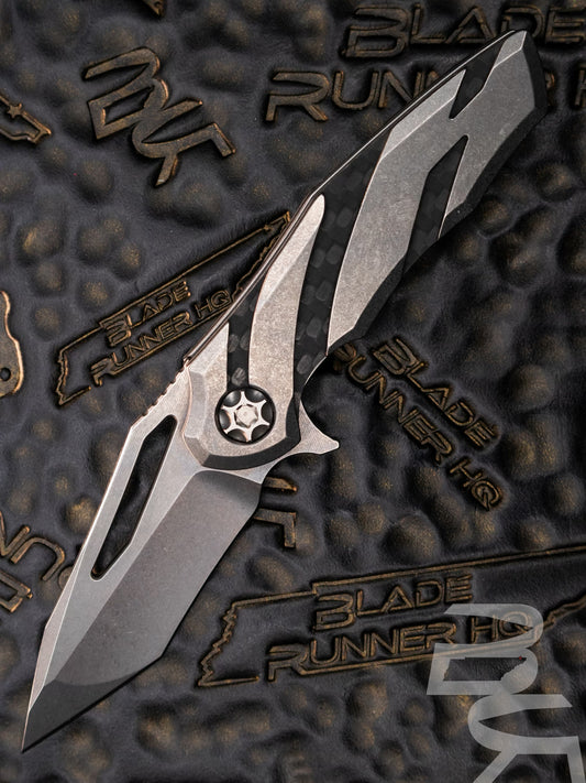 Heretic Knives Dew Hara Tenshi Liner Lock Knife Battleworn Ti/CF (2.5" SW) Prototype SN:013 Signed