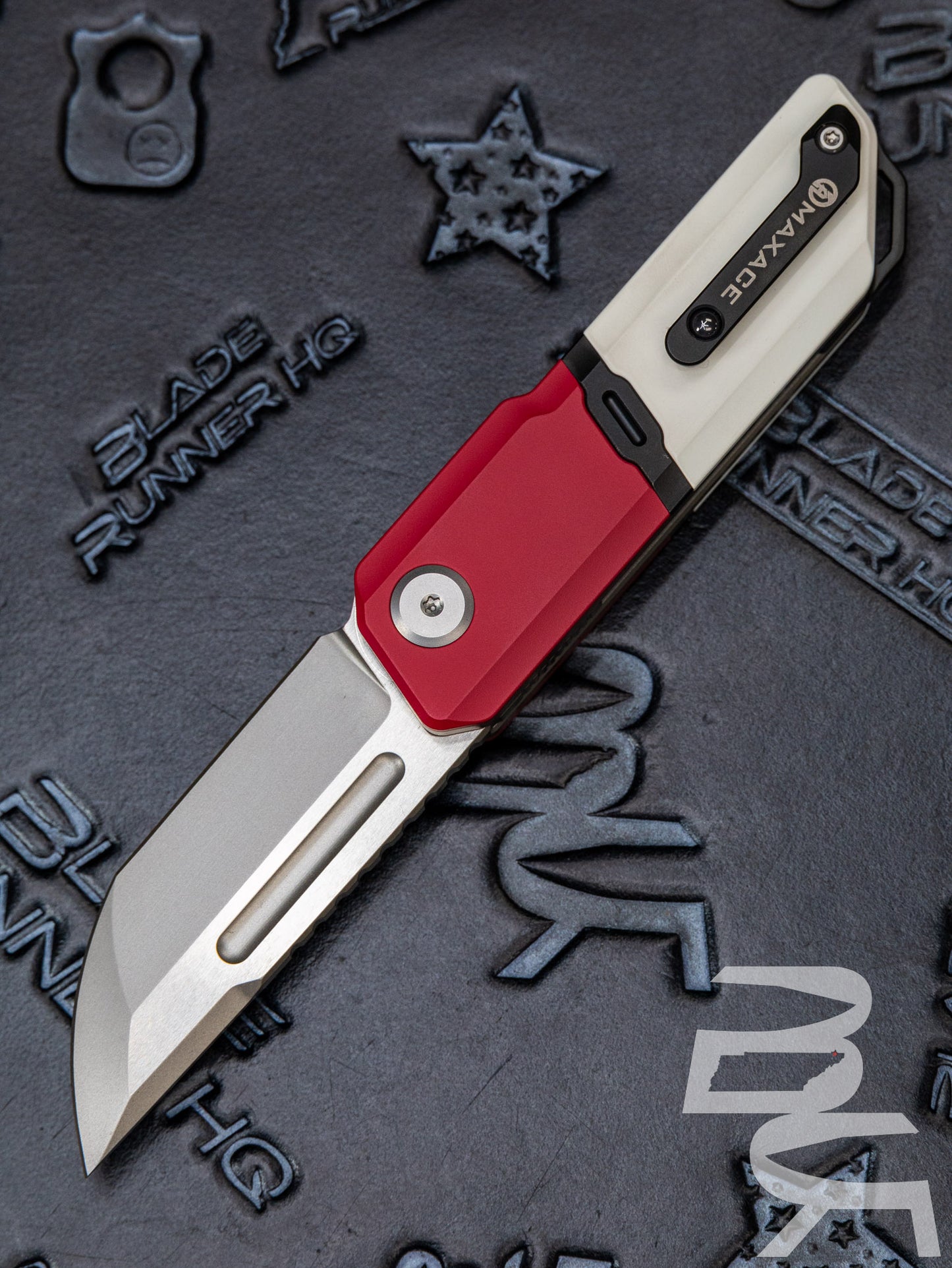 MAXACE CAPSULE POCKET KNIFE CERAKOTE RED/WHITE TITANIUM HANDLE M390 BLADE M19A