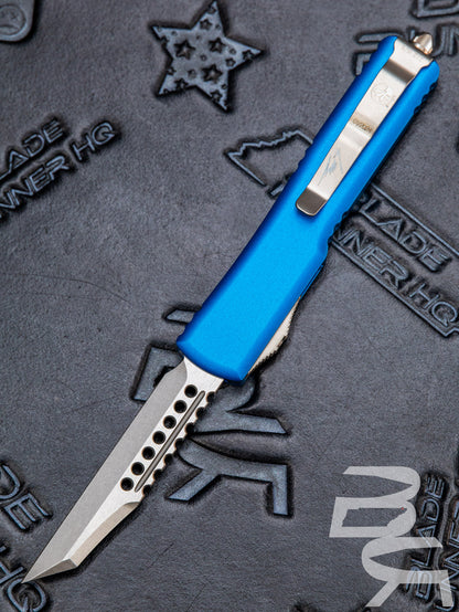 Microtech UTX-70 Warhound Blue Aluminum Body w/ Stonewashed Plain Edge Blade (2.42") 419W-10 BLS