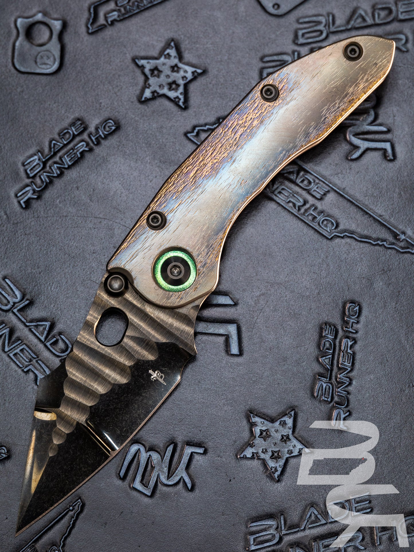 Pre Owned Marfione Custom Knives & Borka Blades Stitch w/ DLC Cracked Diamond Wash “RockStar” Rocked Double Star Grind M390 & Cosmic Titanium