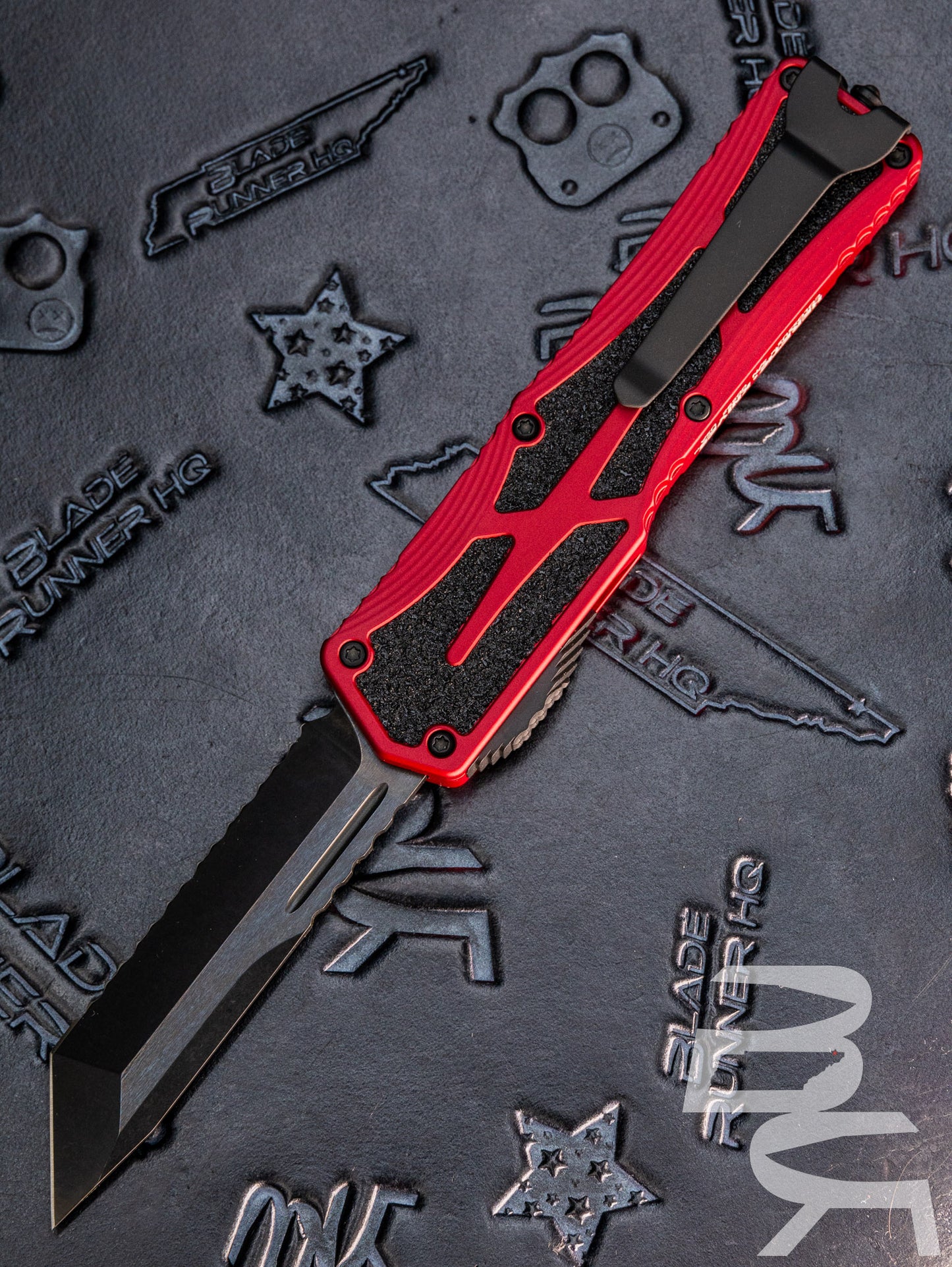 Heretic Knives Colossus DLC T/E, RED Handle, Black Clip & Hardware H040-6C- RED TANTO Full Serrated