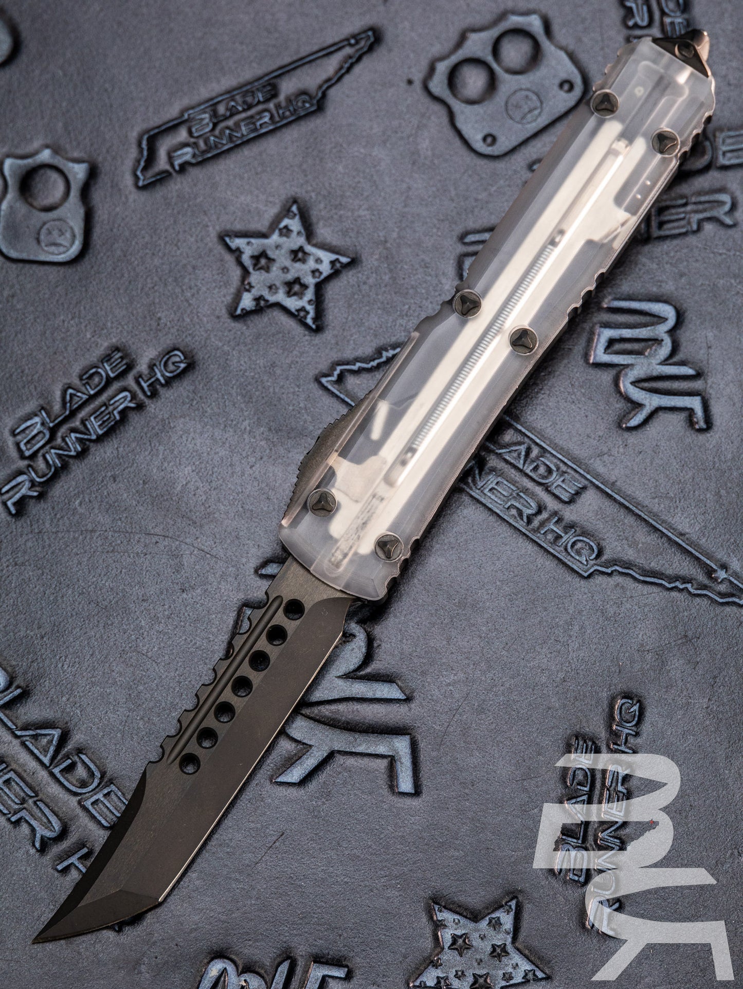 Pre Owned Microtech Ultratech Hellhound Cleartop DLC Shadow Black Tactical 119-1DLCTCLS