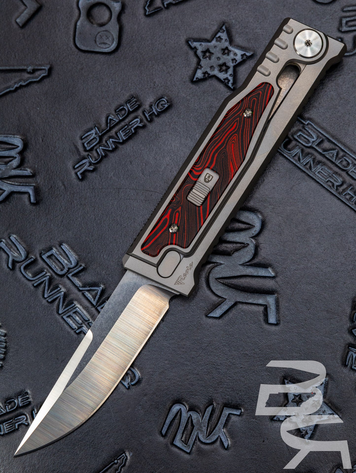 REATE EXO-M G10 RED/BLACK OTF KNIFE TITANIUM 2.95" DROP POINT SATIN