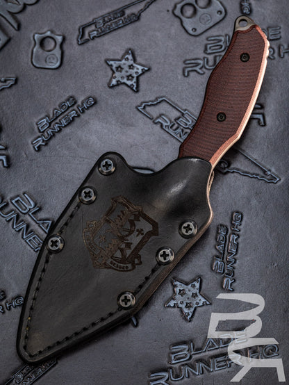 Pre Owned Borka Blades SB1 Black PVD Blade w/ Burgundy Canvas Micarta Handle and Kydex - BD 02/2 MBU & Chattanooga Leatherworks Sheath