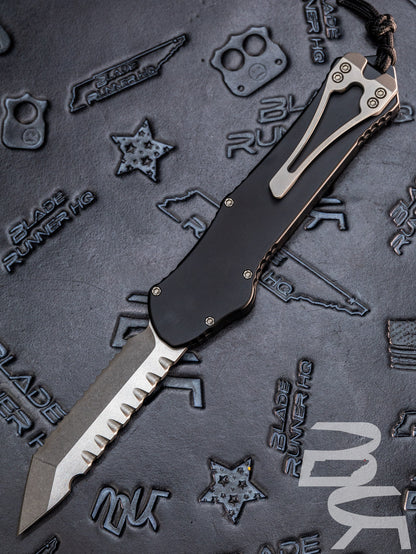 HERETIC KNIVES HYDRA OTF AUTOMATIC KNIFE 3.6" TANTO Full Serrated STONEWASH H006-2C