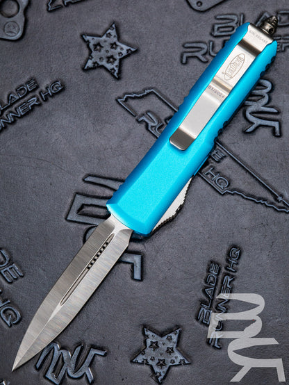MICROTECH UTX-85 Turquoise DOUBLE EDGE OTF KNIFE SATIN BLADE 232-4 TQ