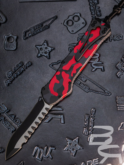 HERETIC KNIVES HYDRA OTF AUTOMATIC KNIFE RED CAMO 3.6" RECURVE TWO-TONE H008-10A-RCAMO
