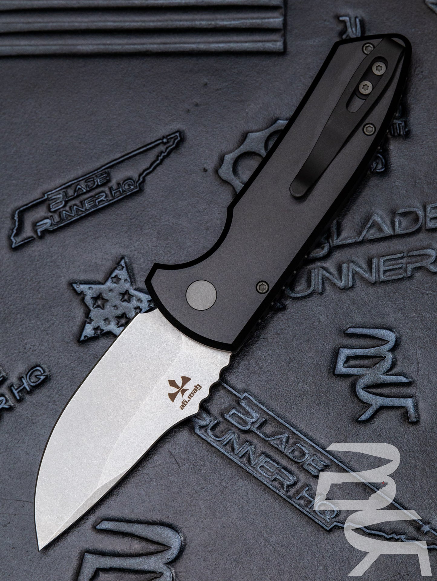 PROTECH LES GEORGE SBR SHORT BLADED ROCKEYE AUTOMATIC KNIFE 2.5" STONEWASH LG401