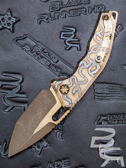 Pre Owned! Heretic Knives Medusa Tanto Battle Worn Bronze Elmax Flamed Titanium Automatic Knife H011-7A-FTI