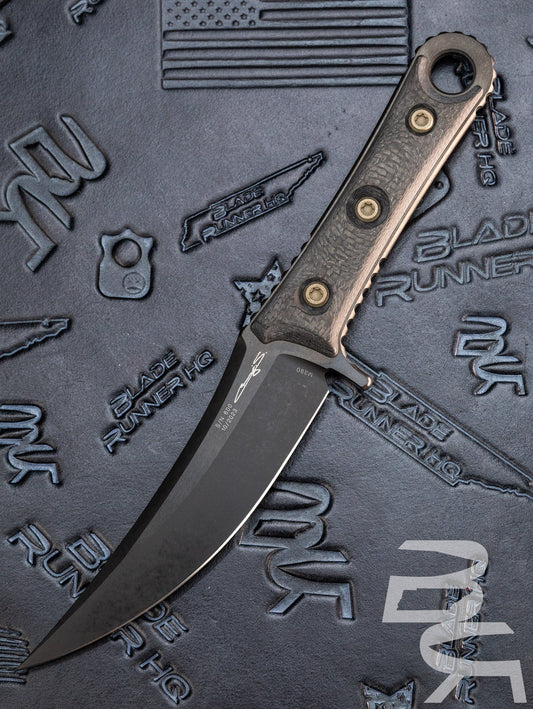 MICROTECH SBK SINGLE EDGE SIGNATURE SERIES FIXED BLADE- BORKA COLLABORATION- CARBON FIBER HANDLE SCALES WITH BLACK DLC BLADE 200-1 DLCCFS *