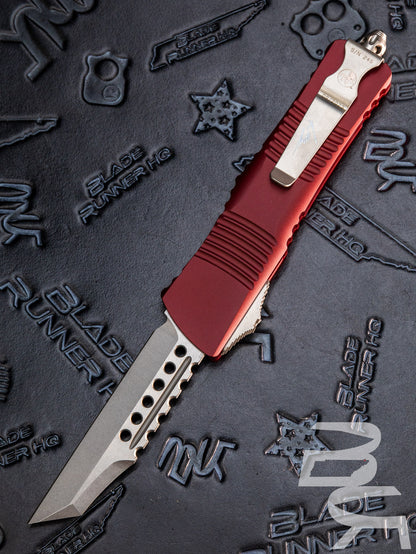 Microtech 219W-10MRS Combat Troodon Warhound Wharncliffe - Merlot Red Handle - Stonewashed Blade - Signature Series