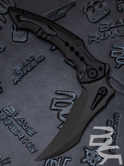 MAXACE HELA FOLDING SCYTHE POCKET KNIFE BLACK TITANIUM HANDLE M390 MATTE DLC BLADE M20C