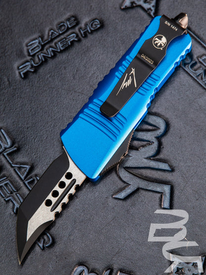 Microtech 819-1BLS Signature Series Troodon Mini OTF AUTO Knife 1.99" Black Hellhound Tanto Blade, Blue Aluminum Handles