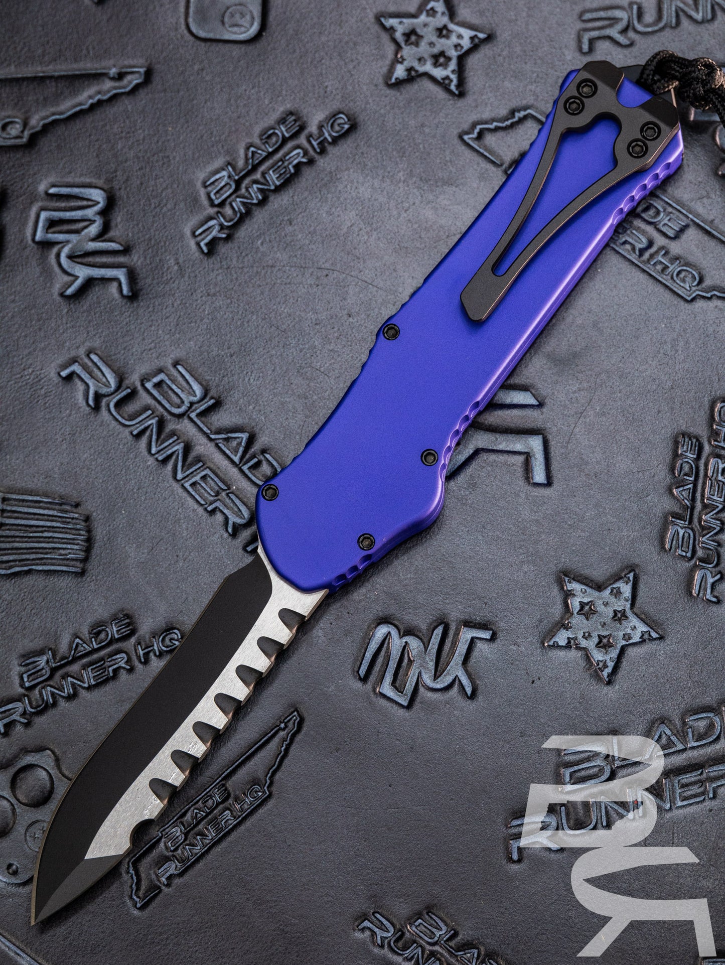HERETIC KNIVES HYDRA PURPLE ALUMINUM OTF KNIFE 3.6" RECURVE TWO-TONE BLACK H008-10A-PU