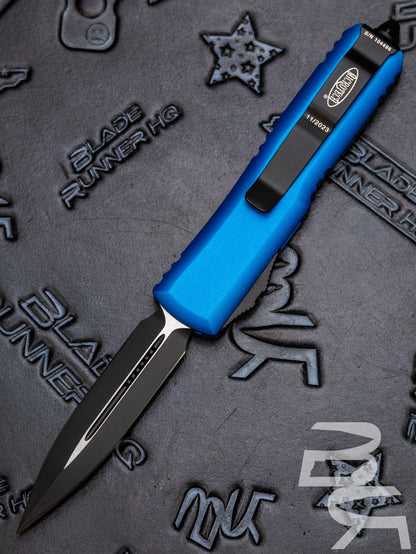MICROTECH UTX-85 BLUE DOUBLE EDGE OTF KNIFE BLACK BLADE 232-1 BL *