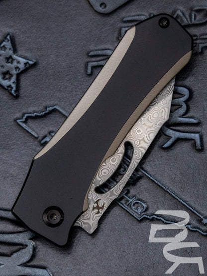 Kansept Knives Loki Black Titanium Frame Lock Knife (2.99" Damascus)