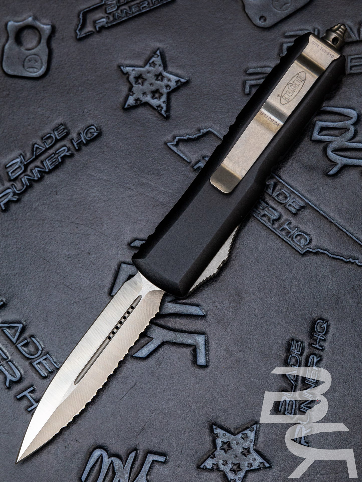 Microtech 232-6 UTX-85 AUTO OTF Knife 3" Satin Plain/Serrated Double Edge Dagger Blade, Black Aluminum Handles 232-6