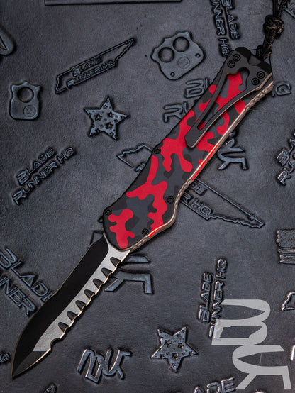 HERETIC KNIVES HYDRA OTF AUTOMATIC KNIFE RED CAMO 3.6" RECURVE TWO-TONE SERRATED H008-10B-RCAMO