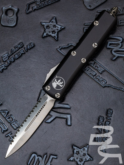 Microtech 232-6 UTX-85 AUTO OTF Knife 3" Satin Plain/Serrated Double Edge Dagger Blade, Black Aluminum Handles 232-6