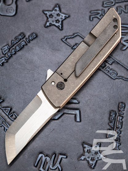 Pre Owned Pohan Leu Custom Mini Hamachi Flipper Knife 2.625" S35VN Satin Tanto Blade, Purple Carbon Titanium Handles, Frame Lock