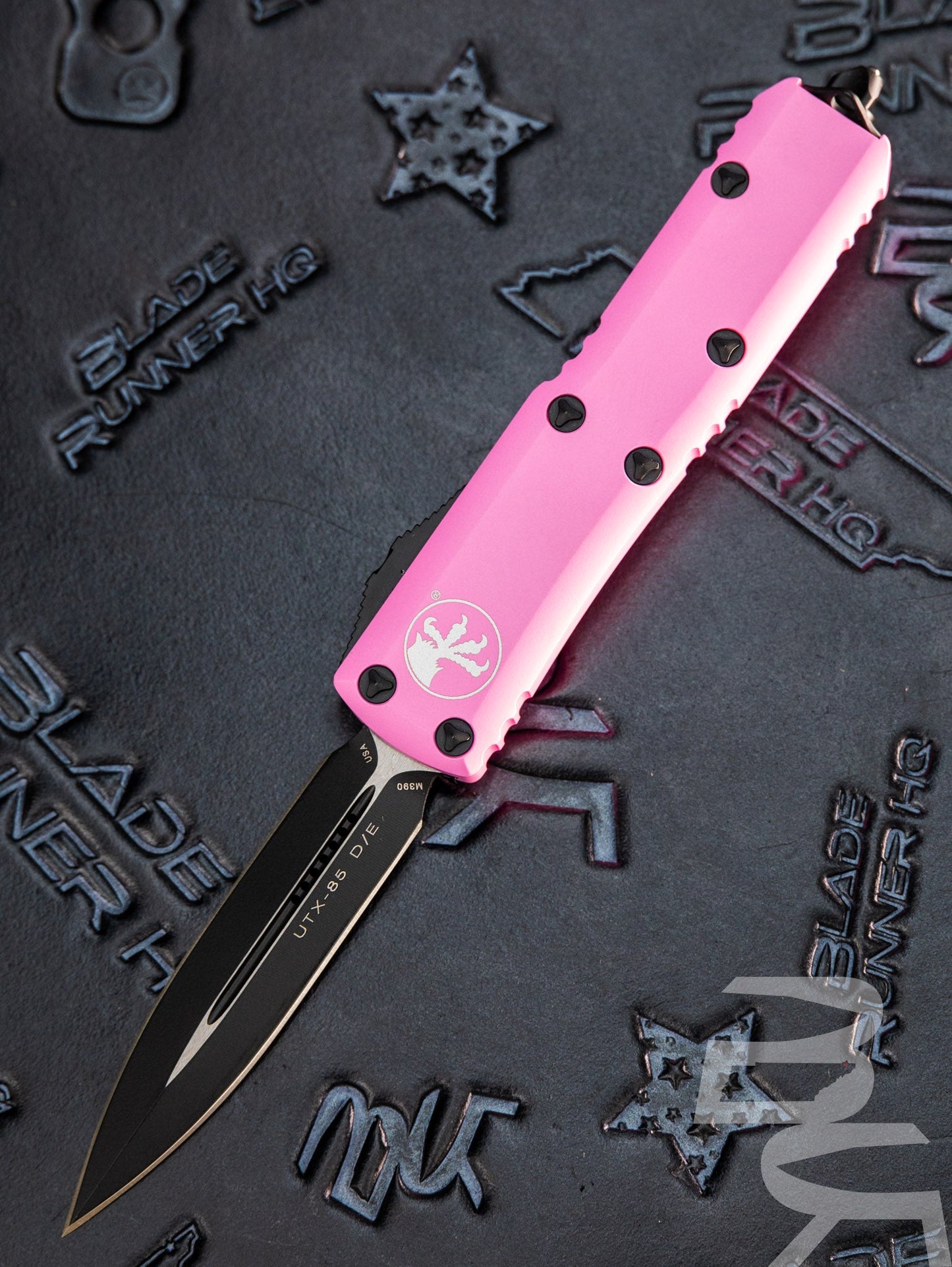 Microtech UTX-85 D/E OTF Automatic Knife Pink Aluminum (3.2" Black) 232-1BPK *