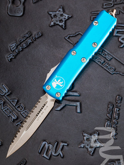Microtech UTX-85 D/E OTF Automatic Knife Turquoise (3.1" Stonewash Full Serr)