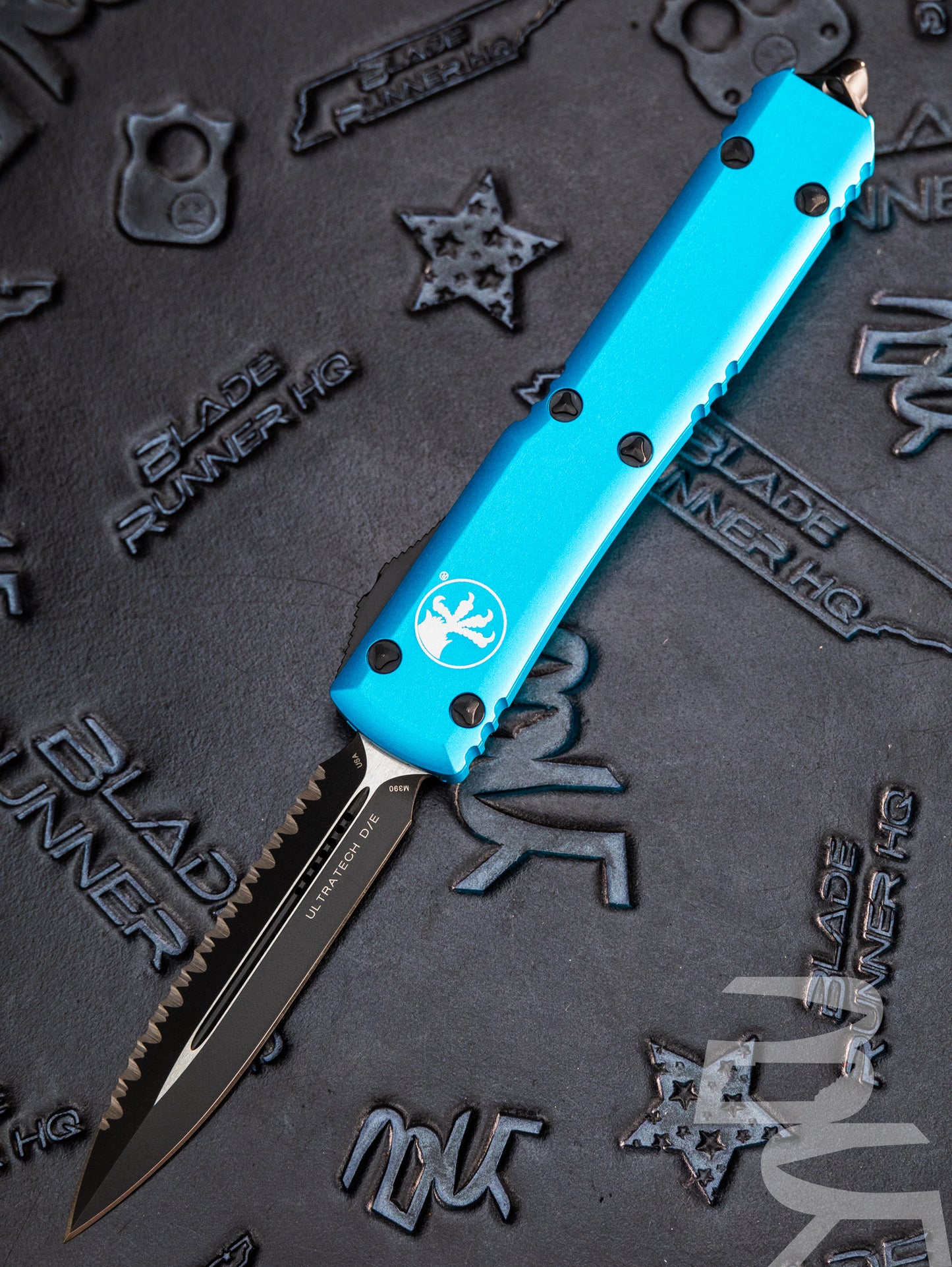 Microtech Ultratech D/E OTF Automatic Knife Turquoise (3.4" Black Full Serr)