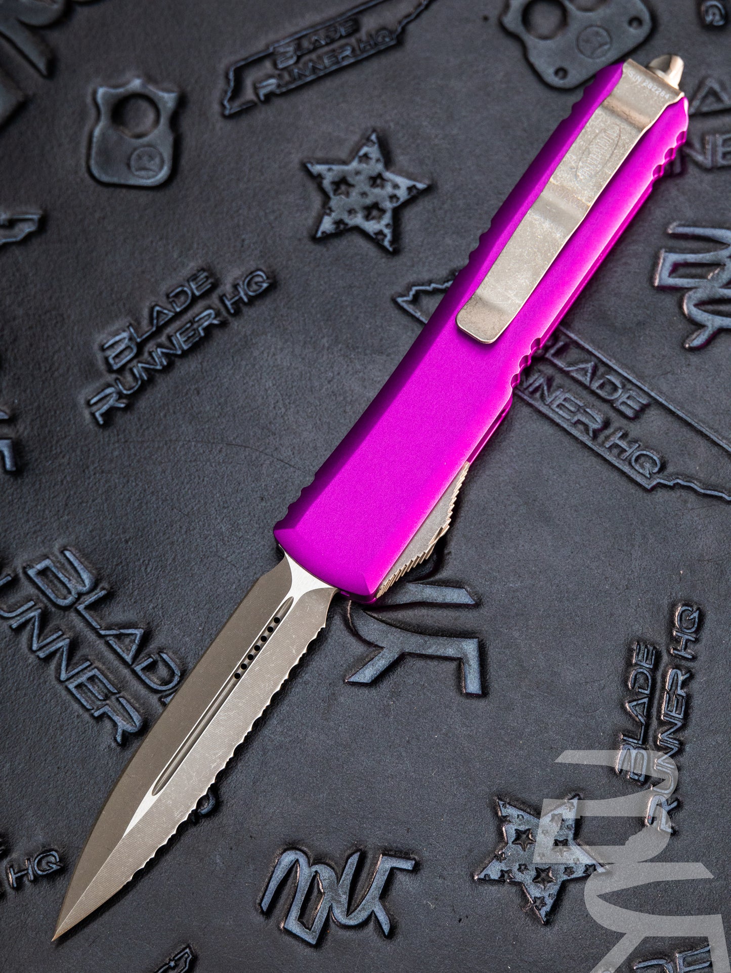 Microtech Ultratech D/E OTF Automatic Knife Violet (3.4" Apocalyptic Serrated)
